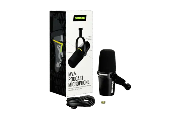 Shure MV7+ Podcast microphone - stand bundle